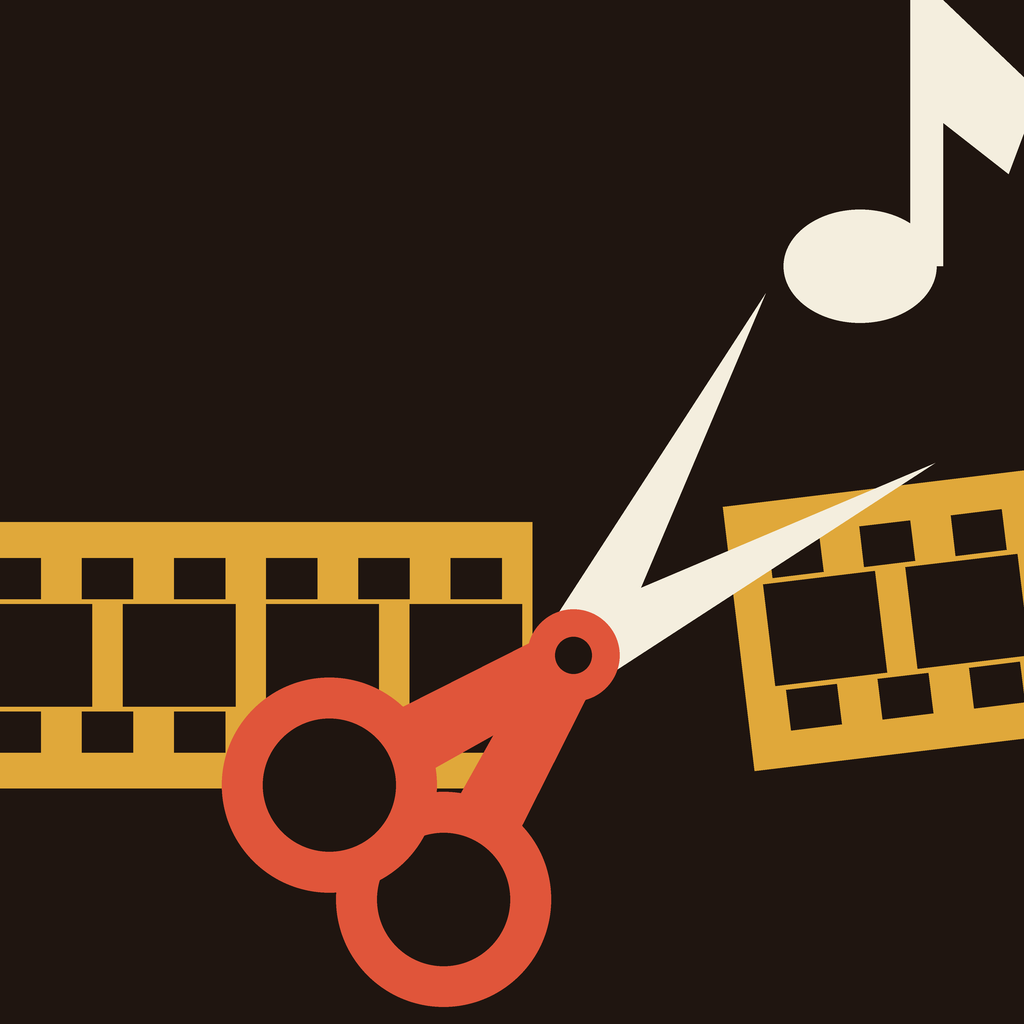 Cut & Effect icon — scissors cutting a reel of film, a note dropping into the cut